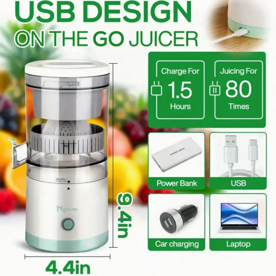 Portable USB Electric Juicer, One-Touch Start - Orange Juicer/Lemon Juicer - Compact Portable Orange, Lemon, And Fruit Blending Cup, Perfect For Vegetable Juices, Fruit Juices, And Smoothies. Travel-Friendly Design Ideal For Parties  Make Fresh Juices