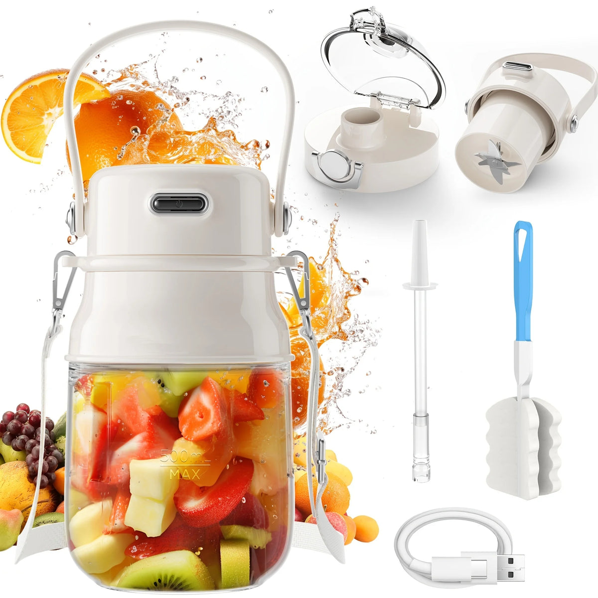 PRASKY Personal Blender, Shakes, Smoothies, Food Prep, and Frozen Blending, 27 Ounces, USB Rechargeable, Juice for Gym/Kitchen